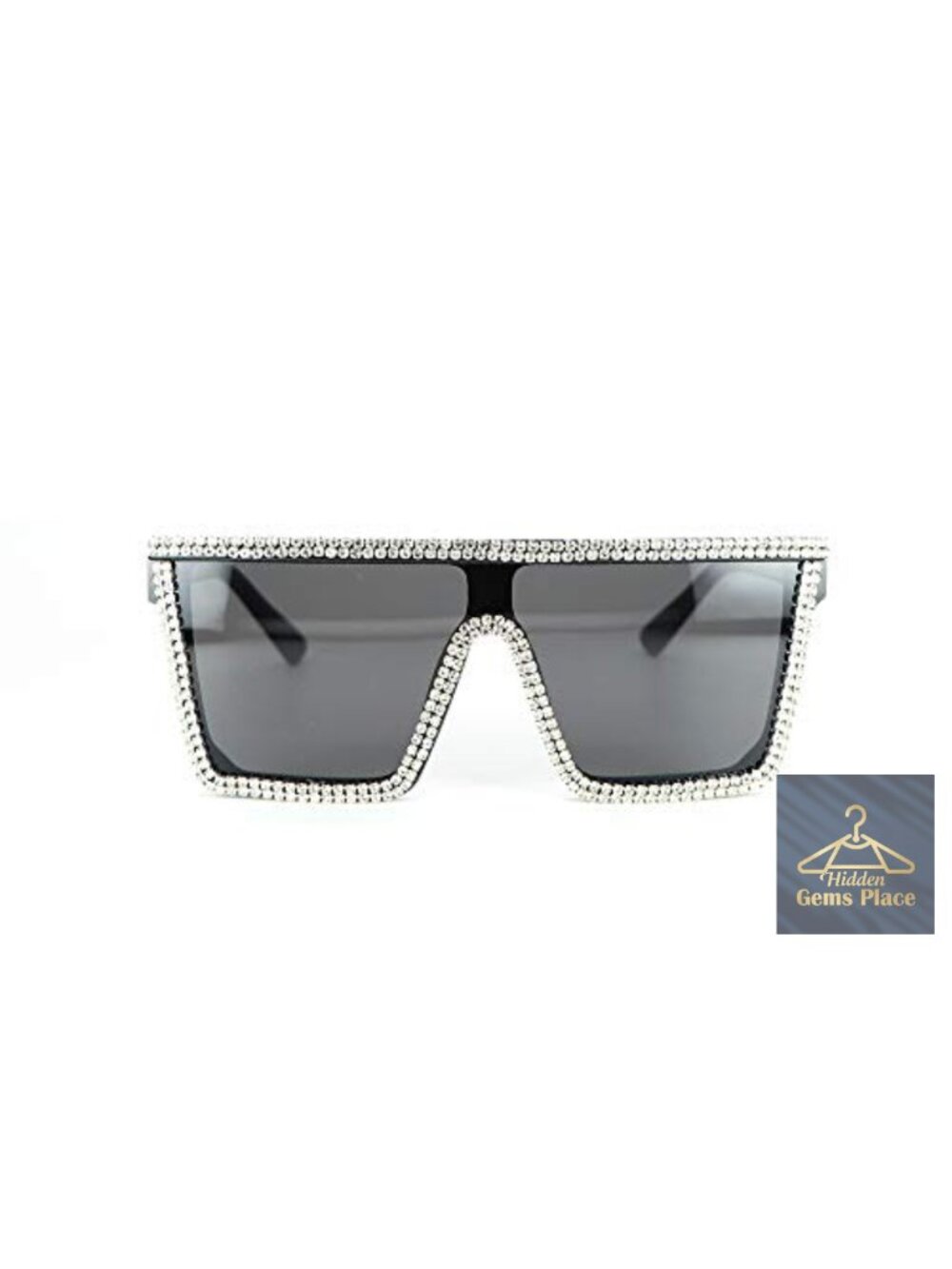 Oversized Square Bling Rhinestone Flat Top Sunglasses